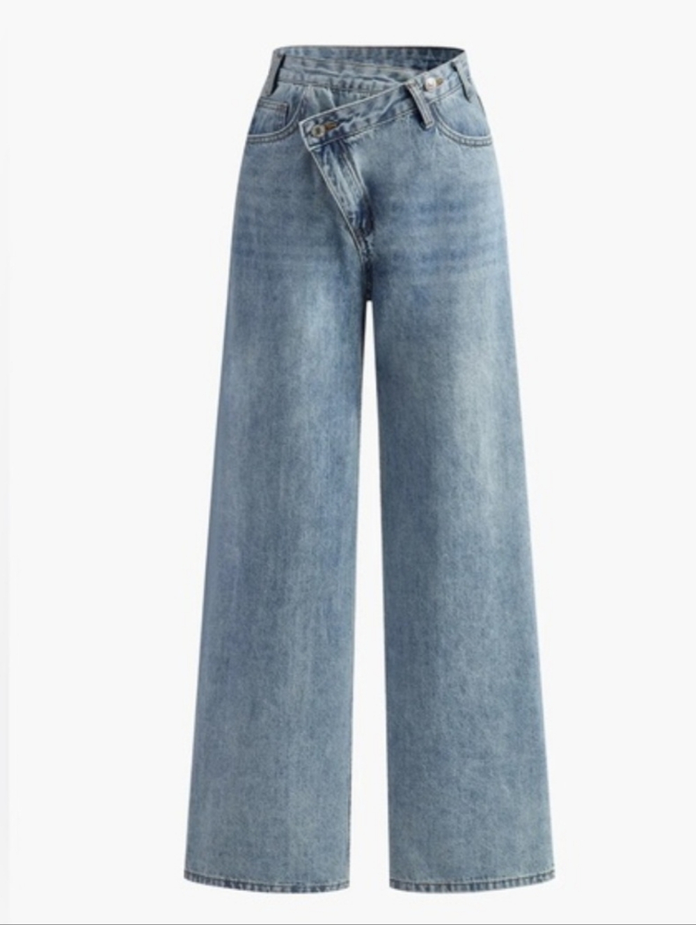 Commense Asymmetric Waist Light Blue Wide-Leg High-Rise Jeans Size L